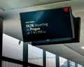 Closeup of an information display for Delta\'s flight to Prague
